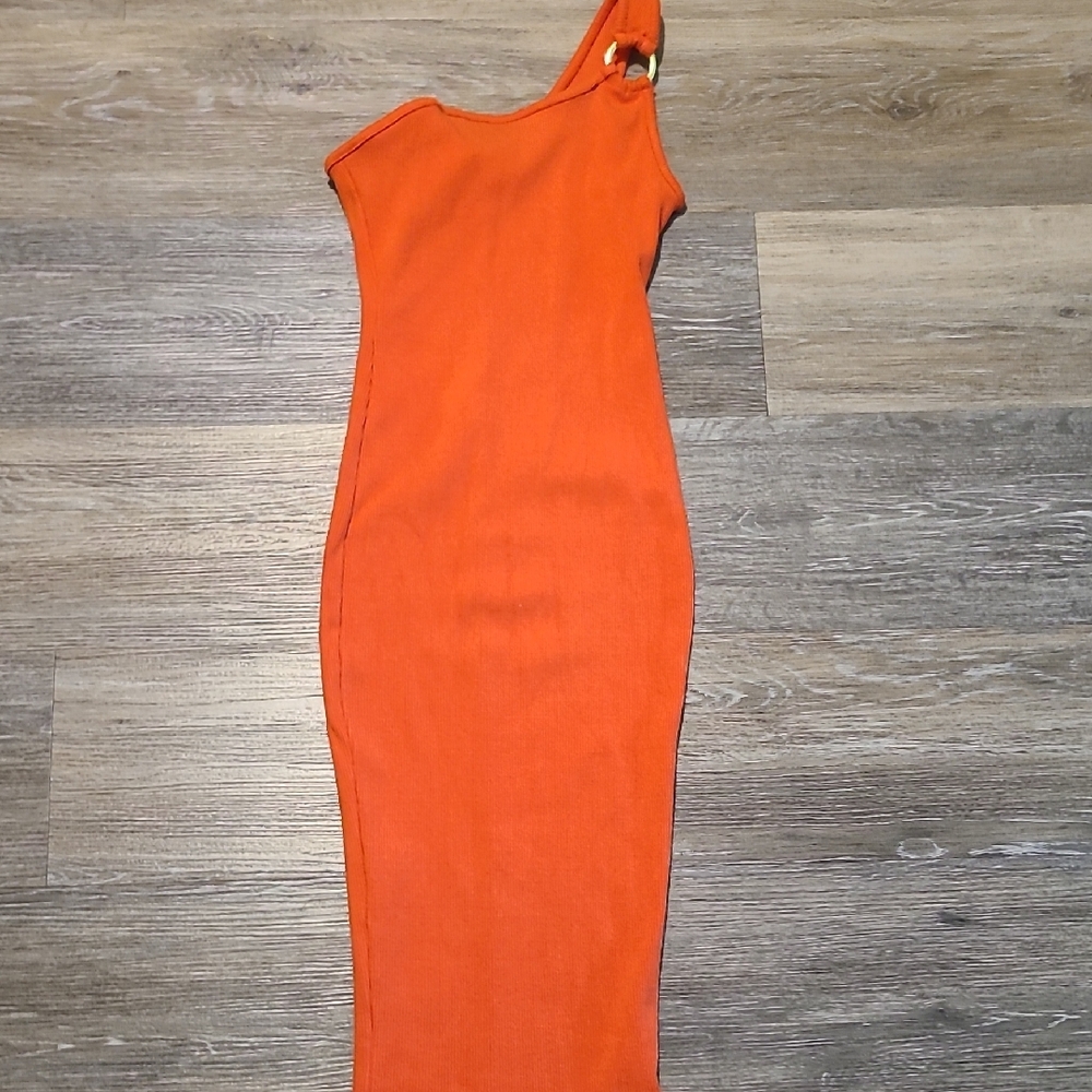 Fashion Nova Orange One-Shoulder Bodycon Cocktail Dress
